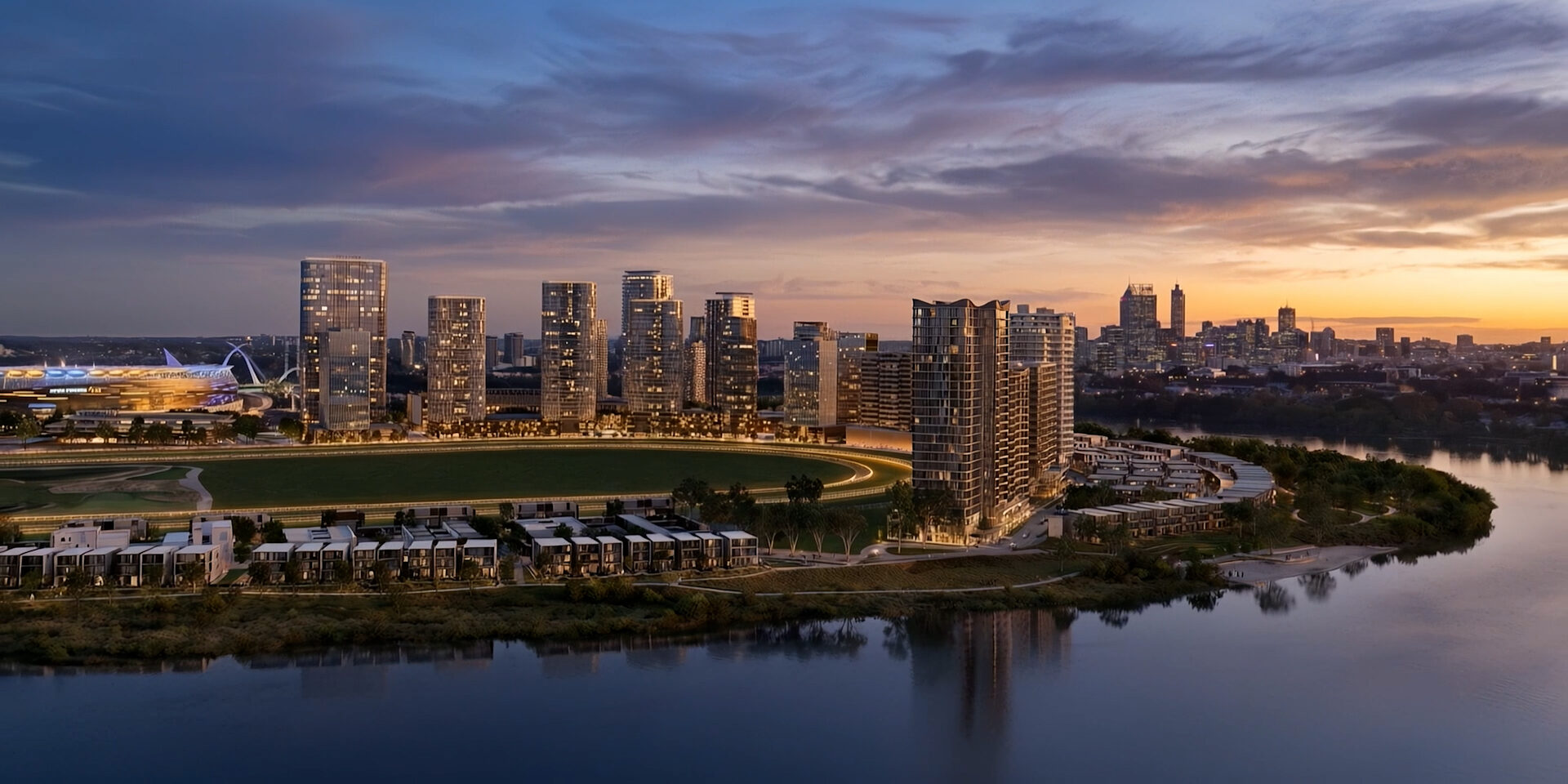 Sunset view of Somerset Apartment and North park homes